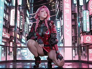 Pink-haired Cyborg Maid Wakes up Lazy in Neon Cockpit
