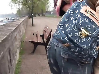 Pierced Milf Gets Horny Outside and Rides Bare