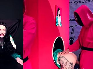 Lusty squid game slut pumped full of cock gloryhole style