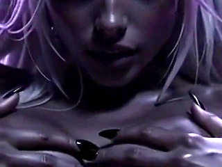 Black Gothic Dark Elf - Pale Hair Beauty Squeezing & Posing Explicitly