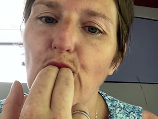Stepmom Plays with Her Smelly Pussy at the Back of the Bus, Then Sniffs and Sucks Her Stinky Fingers!