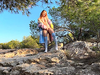 Naked Outdoor Walk with Coat in Mountains!