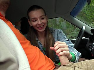 All-natural Ukrainian chick Arina Shy gets fucked inside and outside the car