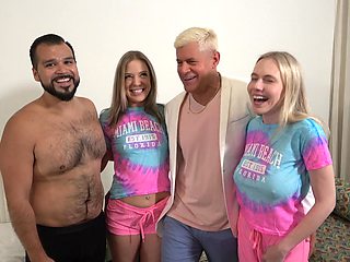Two cute blondies have a hot foursome sex with guys