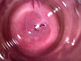 Camera deep inside Mia's teen creamy pussy