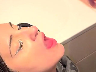 Cleaning Busty Slut Sucks Two Cocks and Swallows Milk
