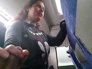 Brunette MILF With Big Natural Tits Gives Blowjob On Public Bus - Outdoor Voyeur Sex