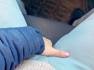 she open hairy pussy in the car then go outside piss