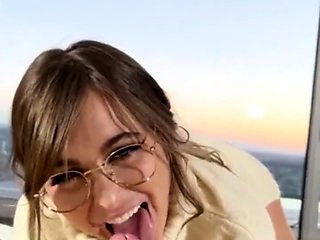 Nerdy stepsis showing off blowjob and footjob abilities