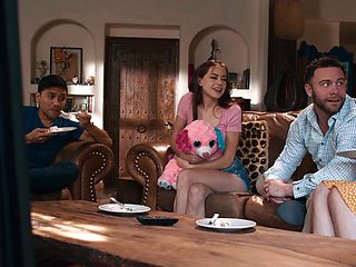 Two cute girls are not enough for a man in this steamy group scene.