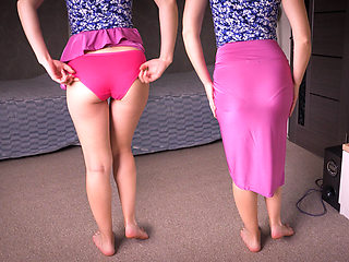Full Back Panty Line Tease In Long Silk Skirt