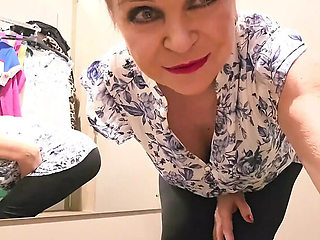 Discreet MILF Jenny Masturbates with Huge Natural Tits in Changing Room