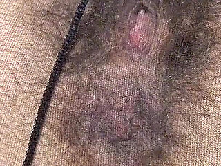 Open Wet Bush and Hairy Ass in Pantyhose (close-up) Facesitting POV