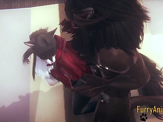 Furry hentai - Beast and Black Cat indulge in a wild fuckfest with creampie finale