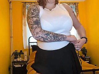 Watch as Busty Stepmommy Does Striptease and Touches Herself
