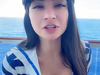 PUBLIC Sexy latina sailor teasing and dirty talking joi jerk off instructions in the ship balcony