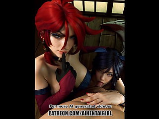 League of Legends Miss Fortune and Ahri cosplay Uncensored Hentai AI generated