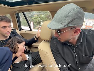 Busty latina and her bf were making out in the taxi and invited a driver to join them