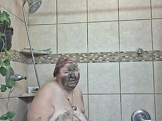 Big Beauty Nurse Vicki Taking a Mud Treatment in My Shower!