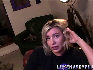 British blonde slut Yuffie sucks Luke Hardy's big cock POV