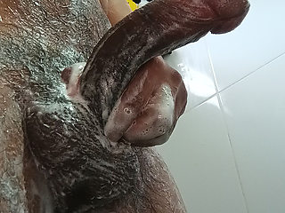 Stepdaddy Playing in the Shower with His Very Hard, Soapy Cock