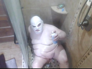 FatAssSmalldick a naked fat OBESE piggy uses whip cream in the shower