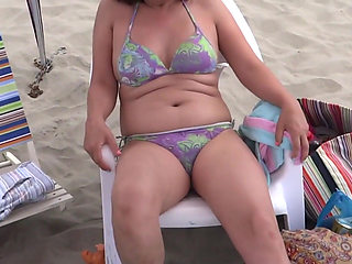 Latina Wife Enjoys Sex on the Beach, Shows off in Bikini, Masturbates, Cum on Her Tits and Hairy Pus