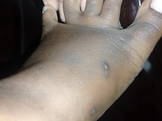 Cute plump african girl shows off her feet, black knees and light thighs for your enjoyment