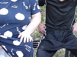 Mother-in-law in a Park Fingering My Dick on a Bench