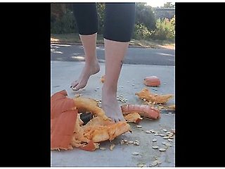 Stomping Out And Smashing A Whole Pumpkin With My Barefeet