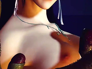 3D Cute Skinny Asian Slut Have Threesome Sex with Two Big Cock Monsters