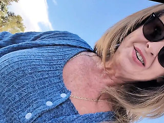 Petite Blonde MILF Solo Masturbation with Dildo in Dressing Room - Creamy Orgasm Outdoor