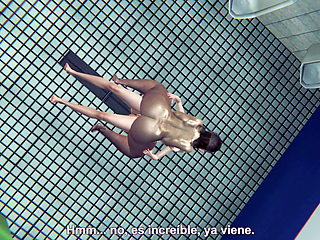 FAT hot schoolgirl fucks her best friend FEMBOY sissy in the bathroom - Hetnai 3D animation