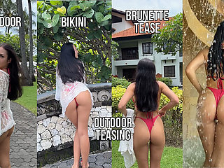 Outdoor Tease in Bikini, Wet Body in the Waterfall