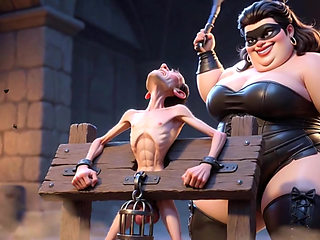 Fat Dominatrix Whips Slaves Caged Penis - Extreme Humiliation