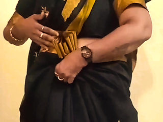 Desi Tamil Mature Wife Lux Black Saree Tease Shows Big Boobs Ass & Hairy Pussy!