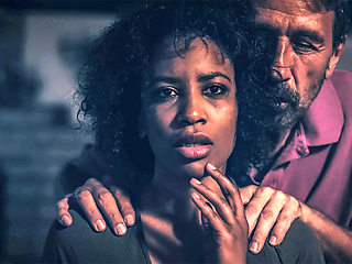 Ebony mature model squirts on wife knob