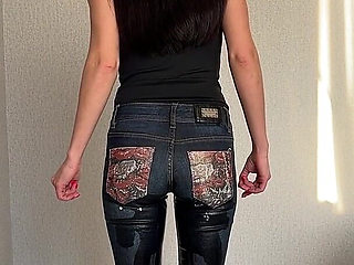 Pee in Jeans Standing up by Accident, Panty Wetting