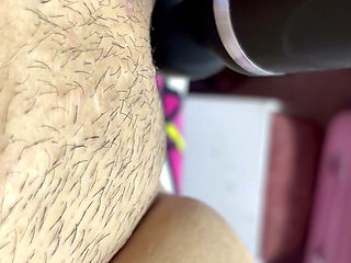 Hot mom plays with her vibrator in her delicious hairy pussy