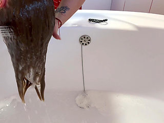 Hair Wash Bent Over the Bath Tub 3