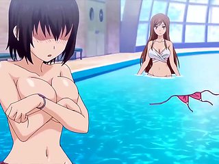 Lost her bikini top in the pool and got pussy pumped in locker room after hentai