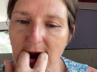 Stepmom Plays with Her Smelly Pussy at the Back of the Bus, Then Sniffs and Sucks Her Stinky Fingers!