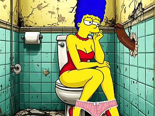 The Simpsons Porn Parody: Sexy Cheating Wife Marge Lets a Black Dude Fuck Her In The Public Toilet