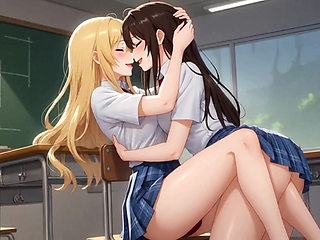 Two Girls in Uniforms. Hot Kiss