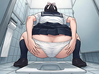 An office lady pees in the restroom, exposing her big, round butt