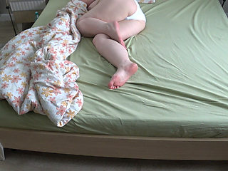 Home camera watches a mature wife fingering and cums in white panties before bed. PAWG.