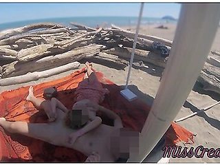 Voyeur Watching Us While My Hot Teacher Masturbating And Cumshot Cock In Nudist Beach Public P2