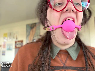 Nerdy Girl First Time Ball Gag Try on and Spit Play