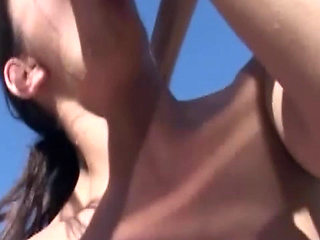 Brunette Babe Deepthroats Throbbing Cock Outdoors Drooling Wildly