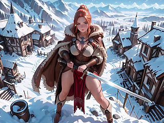 Redhead Warrior in Snow! Forbidden Leather Armor Seduction in Medieval Village. Cold Queen Unzips Her Gear & Goes Wild!